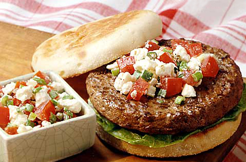 BEEF PATTY WITH GREEK SALSA ON TOP