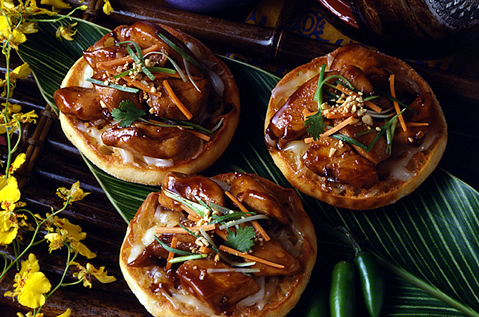 3 Bays English muffins with cooked meat and a glaze