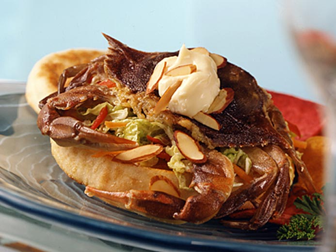 BAYS ENGLISH MUFFINS TOPPED WITH SHELLFISH AND ALMONDS